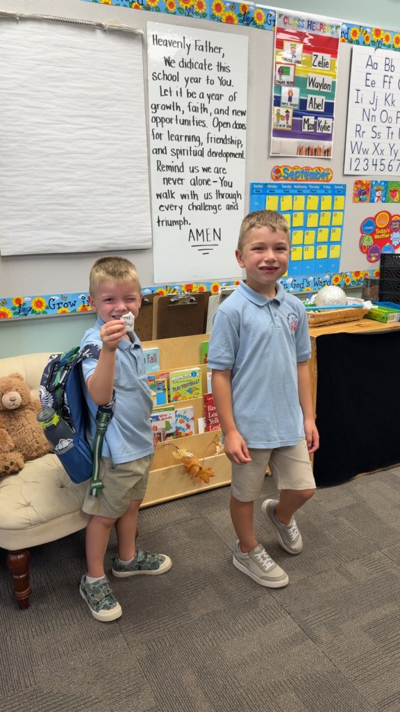 Two boys on their first day of school